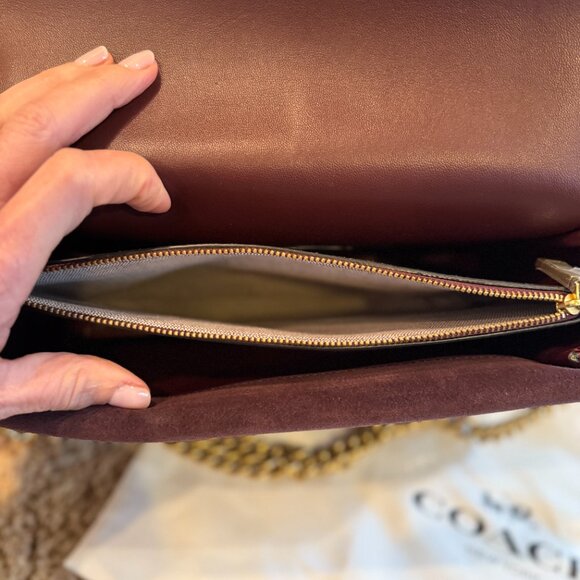 COACH® | Burgundy  double flap with gold and leather straps and wallet - Picture 6 of 14